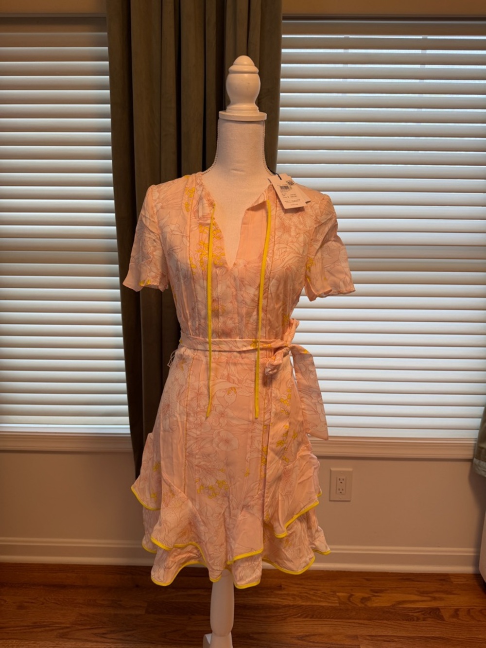 Reiss Peach and Yellow Floral Midi Dress